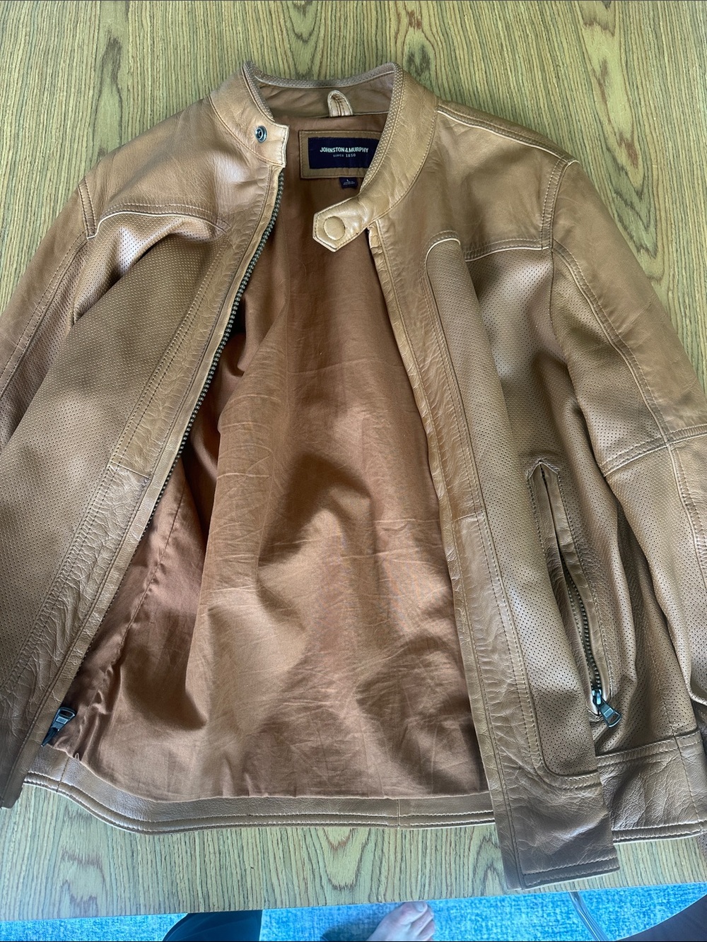 Johnston & Murphy Light Brown Leather Bomber Jacket